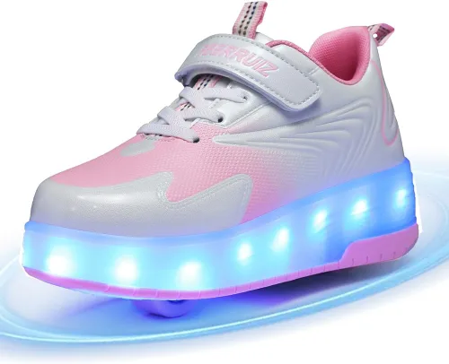 Vista 14 de Zapatos para niños con ruedas - 4 en 1 Zapatos con ruedas iluminados con luces LED recargables por USB para regalos de Navidad y escuela