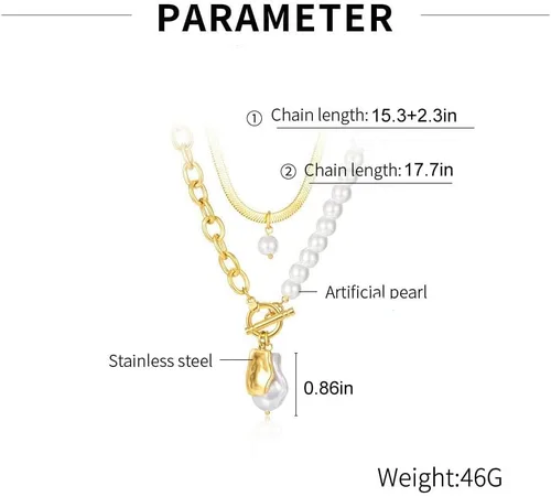 Vista 5 de Aleasha Gargantilla de cadena de serpiente dorada con collar de perlas barrocas para mujer, joyería de acero inoxidable, regalos, Acero inoxidable
