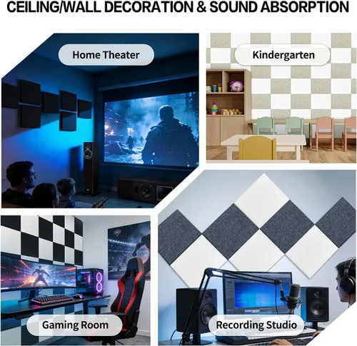 Vista 4 de BXI - Absorbente de sonido, paquete de 16 paneles de absorción acústica de alta densidad de 12 x 12 x 3/8 de pulgada, paneles de absorción de sonido