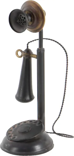 Vista 5 de Teléfono antiguo de metal con receptor y micrófono (no funciona) Abalorio de decoración antigua, escultura de teléfono vintage, hierro, negro