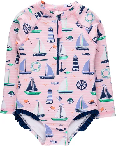 Vista 9 de RuffleButts® - Traje de baño de una pieza con protección anti-brotes para bebés y niñas, protección solar UPF 50+ 80% Nylon 20% Spandex, Hipster
