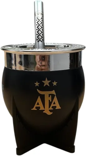 Vista 2 de AFA XL CON BOMBILLA ACERO INOXIDABLE OFICIAL ARGENTINA MESSI NEGRO