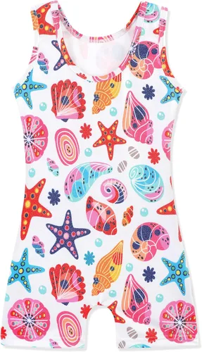 Vista 31 de HOZIY Leotardos de gimnasia para niñas, trajes de ciclismo con patrón adorable brillante