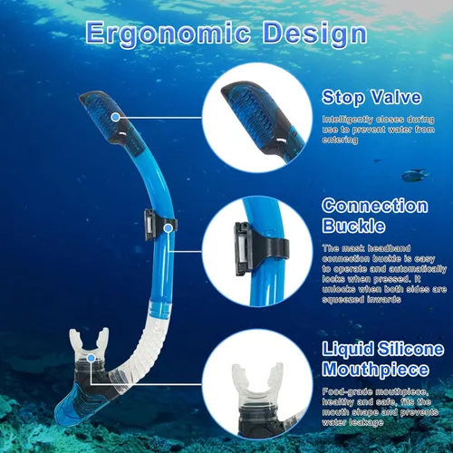 Vista 4 de TUDIVING Equipo de esnórquel para adultos, máscara de natación antivaho con vista panorámica, kit de esnórquel con parte superior seca, juego