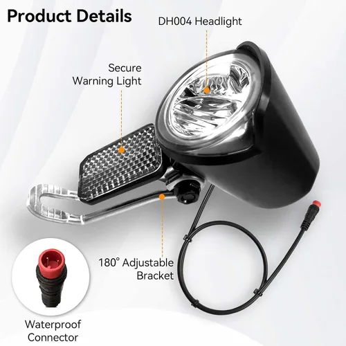 Vista 5 de Faro eléctrico para bicicleta, compatible con 12 V-60 V, conector impermeable de 2 pines, luz delantera de bicicleta eléctrica, luz frontal LED