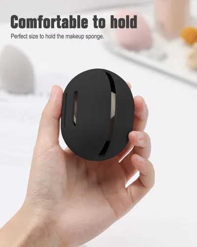Vista 3 de FERYES Soporte para esponja de maquillaje – Estuche para mezclador de maquillaje de silicona resistente a roturas y ecológico para viajes - Negro