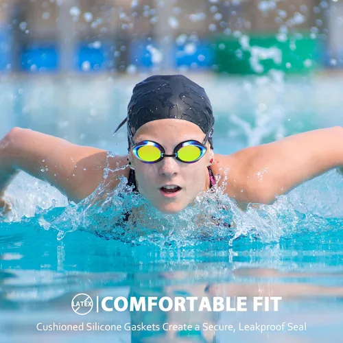 Vista 7 de Landhoow 3 gafas de natación para adultos para hombres y mujeres, anti UV, antiniebla, con espejo de carrera con 6 puentes nasales y 3 correas