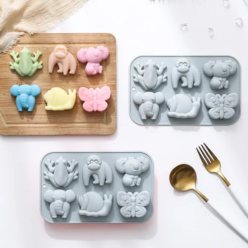 Vista 7 de Paquete de 2 moldes de silicona de animales lindos, 6 cavidades 3D de elefante, mariposa, mariquita, moldes para hornear pasteles, elegantes moldes