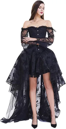 Vista 4 de Kimring - Corsé para mujer estilo victoriano con falda alta y baja