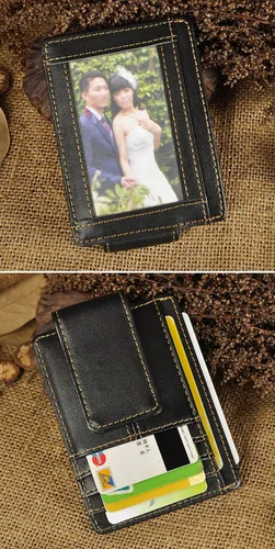 Vista 6 de Billetera de doble cara de cuero para hombre, moderna, pequeña, delgada, perfecta para tarjetas, monedas, etc. Billetera delgada y resistente