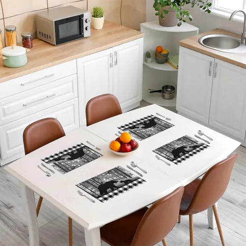Vista 3 de Wild Animal - Juego de 4 manteles individuales elegantes para mesa de comedor, manteles individuales con silueta de oso negro, 12 x 18 pulgadas