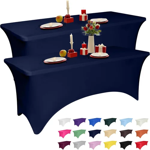 Vista 15 de Paquete de 2 manteles de elastano negro de 4 pies para mesas rectangulares, ajustado y elástico, lavable, resistente a las arrugas, perfecto