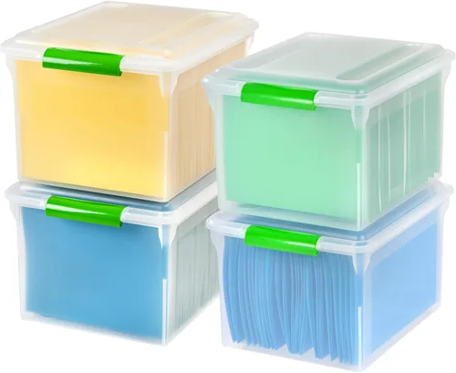 Vista 19 de IRIS USA 3-Pack 35 Qt. Letter/Legal File Box with Lid, Clear/Blue Transparente/azul