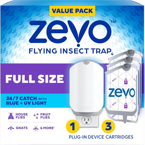 Vista 10 de Trampa para Insectos Voladores y Cartucho Zevo - Trampa para Moscas Enchufable y Atrapa Insectos de Interior para Jejenes, Moscas Domésticas