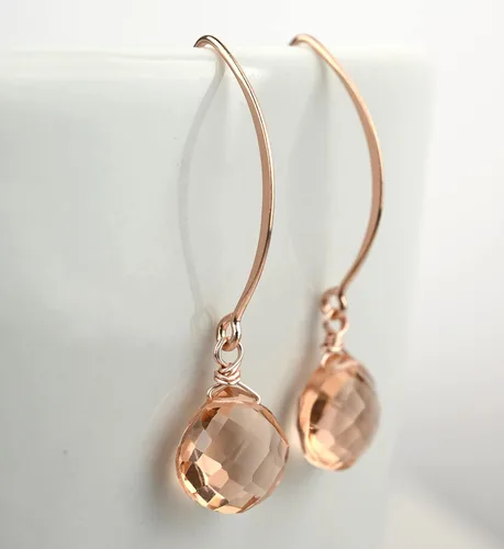 Vista 5 de Rose Gold Rose Quartz Drop Earrings Sterling Silver