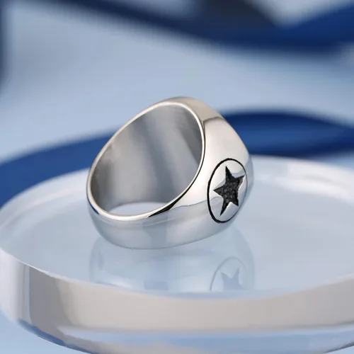 Vista 2 de HZMAN Supernatural Devils Trap Symbol Sigil Stainless Steel Ring Pentagram Anti Possession