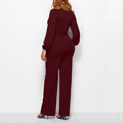 Vista 4 de YUHAOTIN Overol blanco para mujer, boda, talla grande, casual, ajuste holgado, cinturón, manga larga, cuello redondo