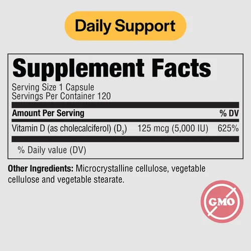 Vista 2 de PureFormulas Vitamina D3 5,000 UI 125 mcg - Suplemento de vitamina D pura para la formación saludable de huesos, dientes, salud cardiovascular