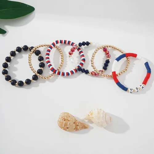 Vista 3 de Colorido juego de pulseras de cuentas de arcilla Heishi para mujer, apilables, disco de vinilo, polímero con cuentas, pulseras elásticas preppy