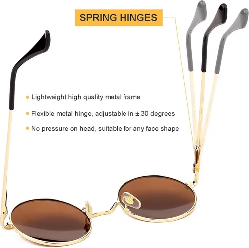 Vista 5 de Gleyemor John Lennon - Lentes de sol polarizados pequeños y redondos para hombres y mujeres, círculos hippie, lentes rojos y amarillos