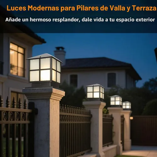 Vista 4 de Luces de pilar de 9.84 pulgadas para exteriores, luces de poste cuadrado Negro