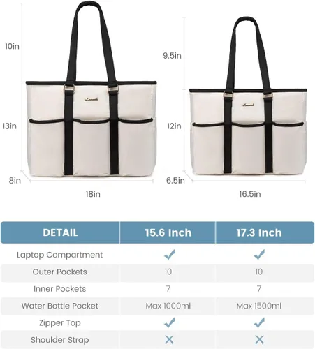 Vista 7 de LOVEVOOK bolso tote vintage para laptop para mujer, Beige-Negro, 15,6 pulg., Moda