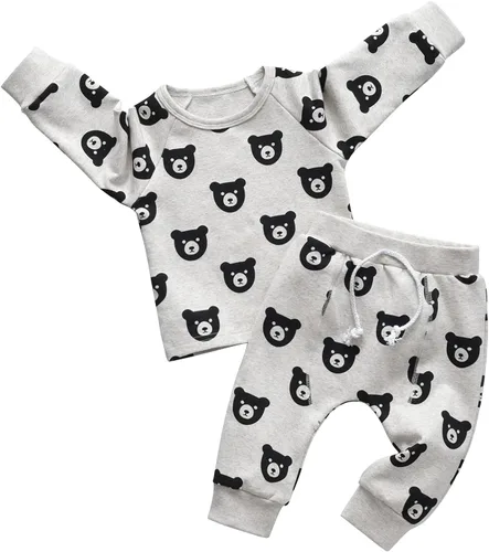 Vista 20 de Ropa de bebé niño niño manga larga con estampado de oso + pantalones deportivos