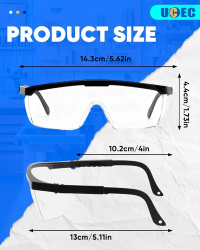 Vista 7 de UCEC Gafas de seguridad sobre anteojos, paquete de 12 gafas protectoras