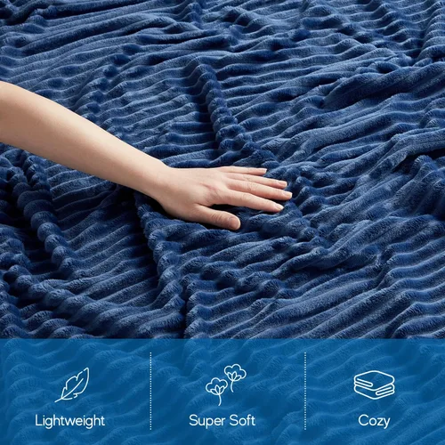 Vista 3 de Nestl - Manta azul para sofá, cobijas cálidas y mullidas para mujeres, cobijas de forro polar suaves y pequeñas para niñas - Azul marino, 127 x 152