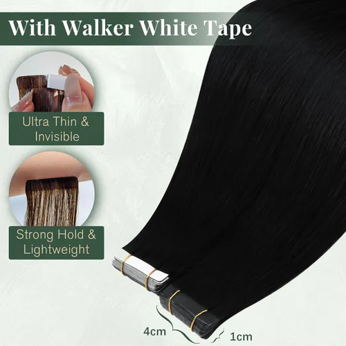 Vista 3 de Ugeat Extensiones de cabello humano con cinta invisible, extensiones de cabello negro con cinta, extensiones de cabello humano negro azabache