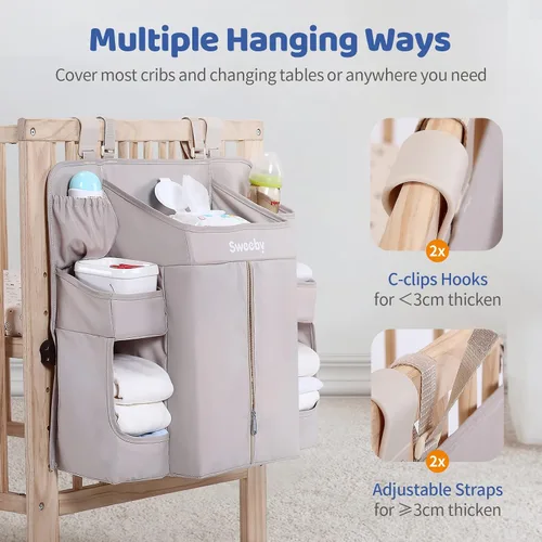 Vista 5 de Sweeby Organizador de pañales para cambiador y cuna, apilador de pañales para guardería, organizador colgante para artículos esenciales del bebé