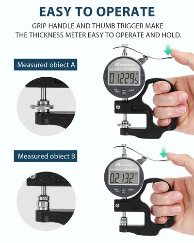 Vista 3 de Medidor de espesor digital Mxmoonfree 0.000-0.500 in/0.5inch 0.000 in de alta resolución Micrometer flat contact plates, 28mm throat depth