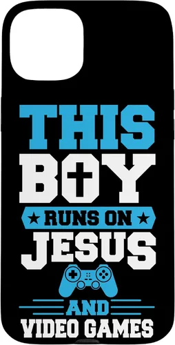 Vista 9 de This Boy Runs On Jesus and Video Games Christian Gamer Case for iPhone 17