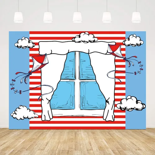 Vista 7 de Ticuenicoa Telón de fondo de ventana de dibujos animados de 5 x 3 pies para fotografía, fondo de fiesta de cumpleaños para niños, fondo de fiesta
