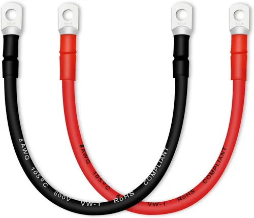 Vista 17 de Cable de batería, cables de batería 2 AWG con terminales, 2 cables de batería de cobre (1 pie).