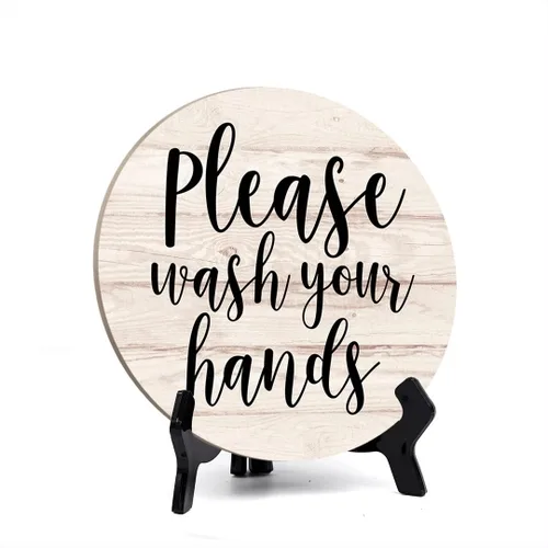 Vista 10 de Round Please Wash Your Hands, letrero decorativo de mesa de baño verde claro con caballete acrílico