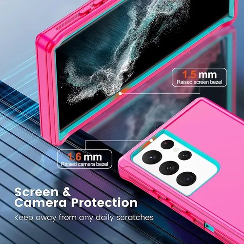 Vista 3 de Funda para Samsung Galaxy S22 Ultra con 2 protectores de pantalla, cuerpo completo, resistente, a prueba de golpes, a prueba de caídas, funda