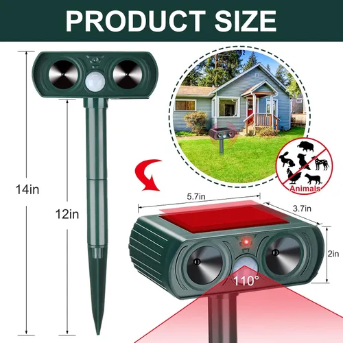 Vista 2 de Repelente solar ultrasónico de animales con sensor de movimiento