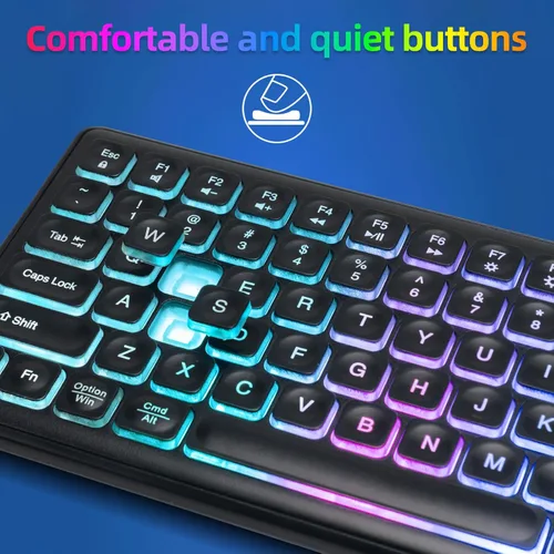 Vista 6 de Combo de teclado y mouse inalámbricos, teclado y mouse recargables con luz LED arcoíris de 2.4 GHz, mouse silencioso y teclado para Mac, Windows