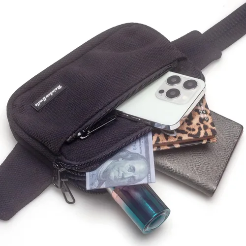 Vista 2 de Riñonera para mujeres y hombres, para correr, viajar, senderismo, casual, a la moda, deportiva, transpirable, ligera, Negro -, Riñonera para todos