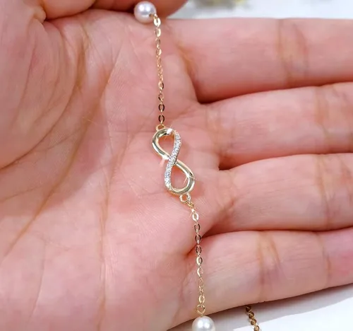 Vista 4 de Ankets de oro de 10 quilates creado Moissanite Infinity para mujeres pulsera de tobillo con perlas de oro real regalos para ella 94in 08in 04in