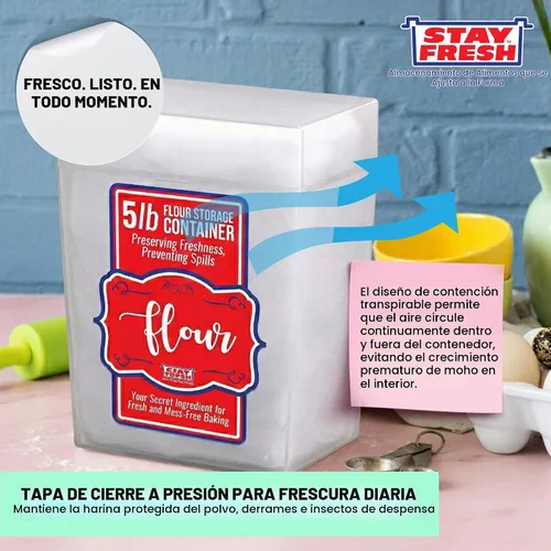 Vista 4 de Recipiente de harina Stay Fresh, 5 libras, transparente