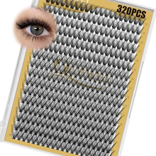 Vista 13 de Kit de racimos de pestañas QUEWEL, 320 piezas, extensiones de pestañas en racimo de 30D, racimos de pestañas de 9-16mm, kit de pestañas dispersas