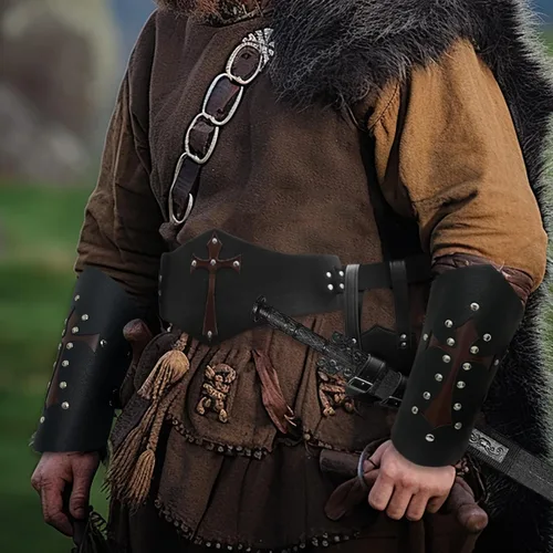 Vista 5 de Medieval Knight Mens Leather Shoulder Armor Steampunk Chest Belt Armor Knight Armor Viking Armor Faux Leather Arm Guards