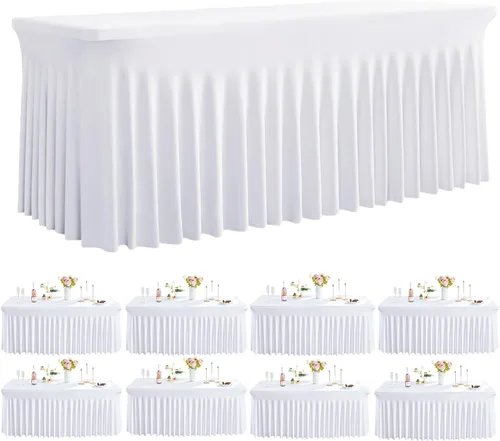 Vista 38 de Outpain Juego de 2 manteles rectangulares de elastano beige para mesas rectangulares de 6 pies, manteles de elastano ajustable de 6 pies, sin
