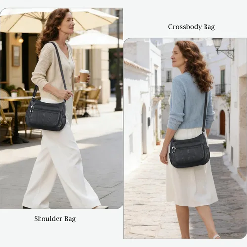 Vista 2 de Bolso cruzado para mujer, bolso de hombro suave de piel sintética, bolso mediano y espacioso, bolso de mano de moda con asa superior