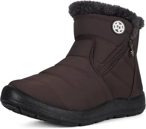 Vista 25 de Eagsouni Botas de nieve para mujer, botines de invierno para mujer, con forro de piel cálida, botines gruesos con cremallera, zapatos planos