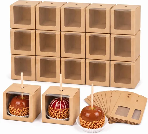 Vista 10 de Juexica 30 cajas de manzana de caramelo con agujero, cajas de regalo de Negro