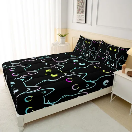 Vista 3 de Axolotl Protector de colchón de dibujos animados con 2 fundas de almohada, bonita funda de colchón color negro degradado, protector de colchón