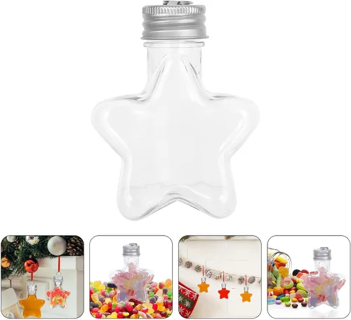 Vista 4 de LOGOFUN 24 bolas de estrella rellenables de plástico transparente con tapas colgantes plateadas para decoración de árbol de Navidad, tarros